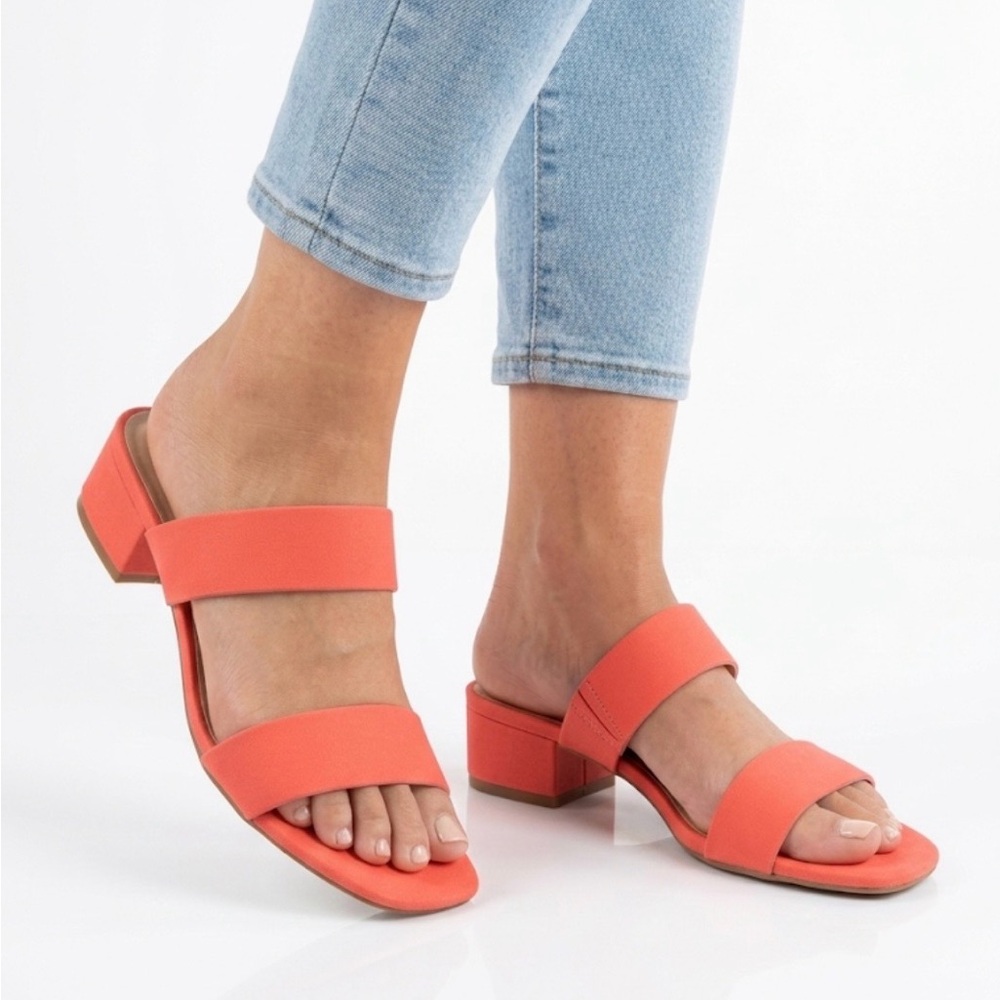 CUSHIONAIRE Nolita Two-Band Slide Sandal, Women’s 7.5, Orange